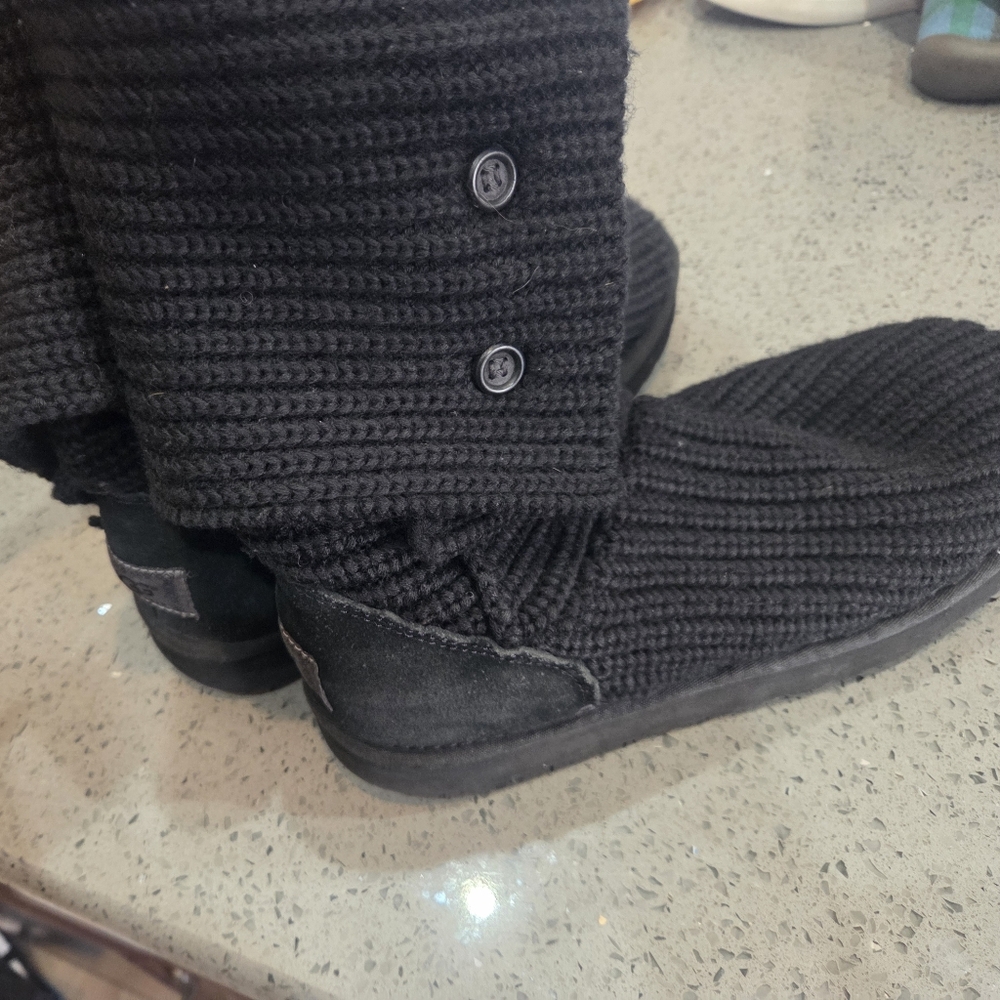 Black Knit Ugg  Button Boots - Picture 4 of 6